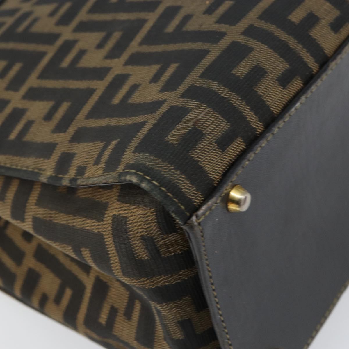 FENDI Zucca Canvas Hand Bag Black Brown Auth 154305