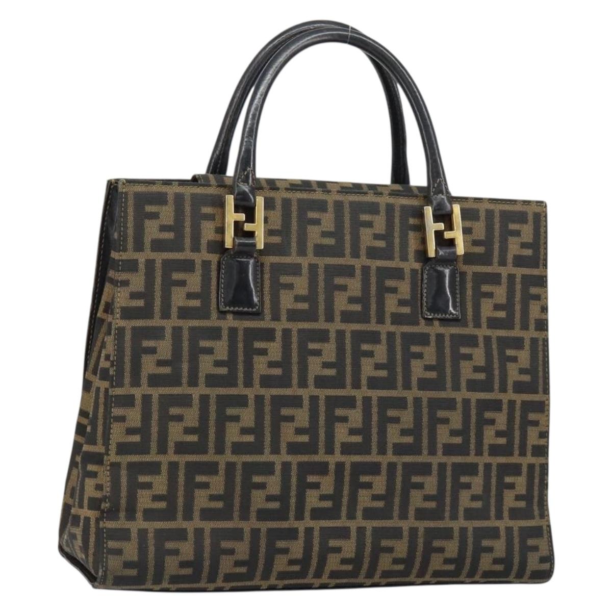FENDI Zucca Canvas Hand Bag Black Brown Auth 154305