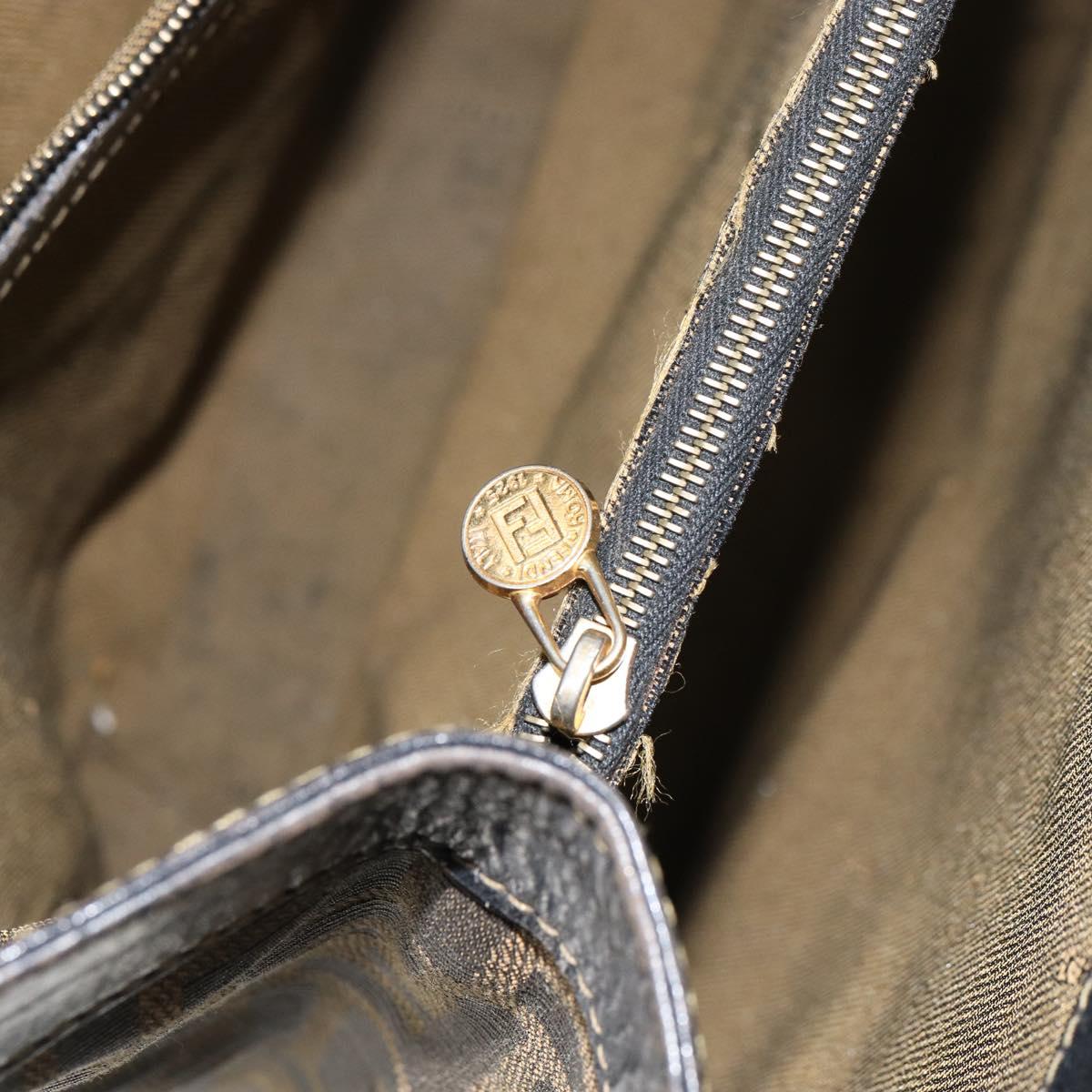 FENDI Zucca Canvas Hand Bag Black Brown Auth 154305