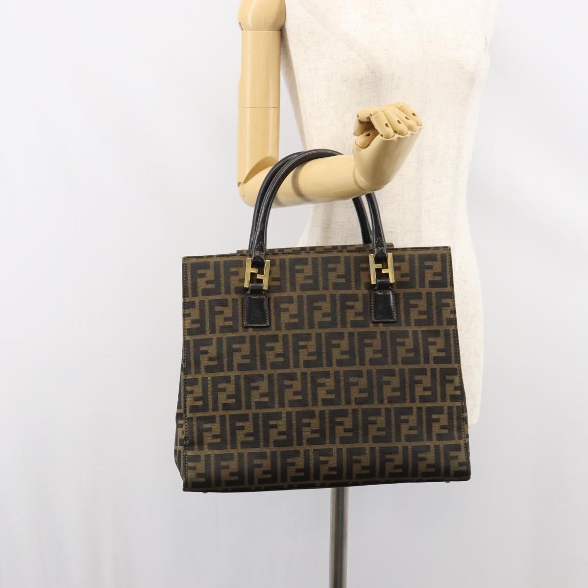 FENDI Zucca Canvas Hand Bag Black Brown Auth 154305
