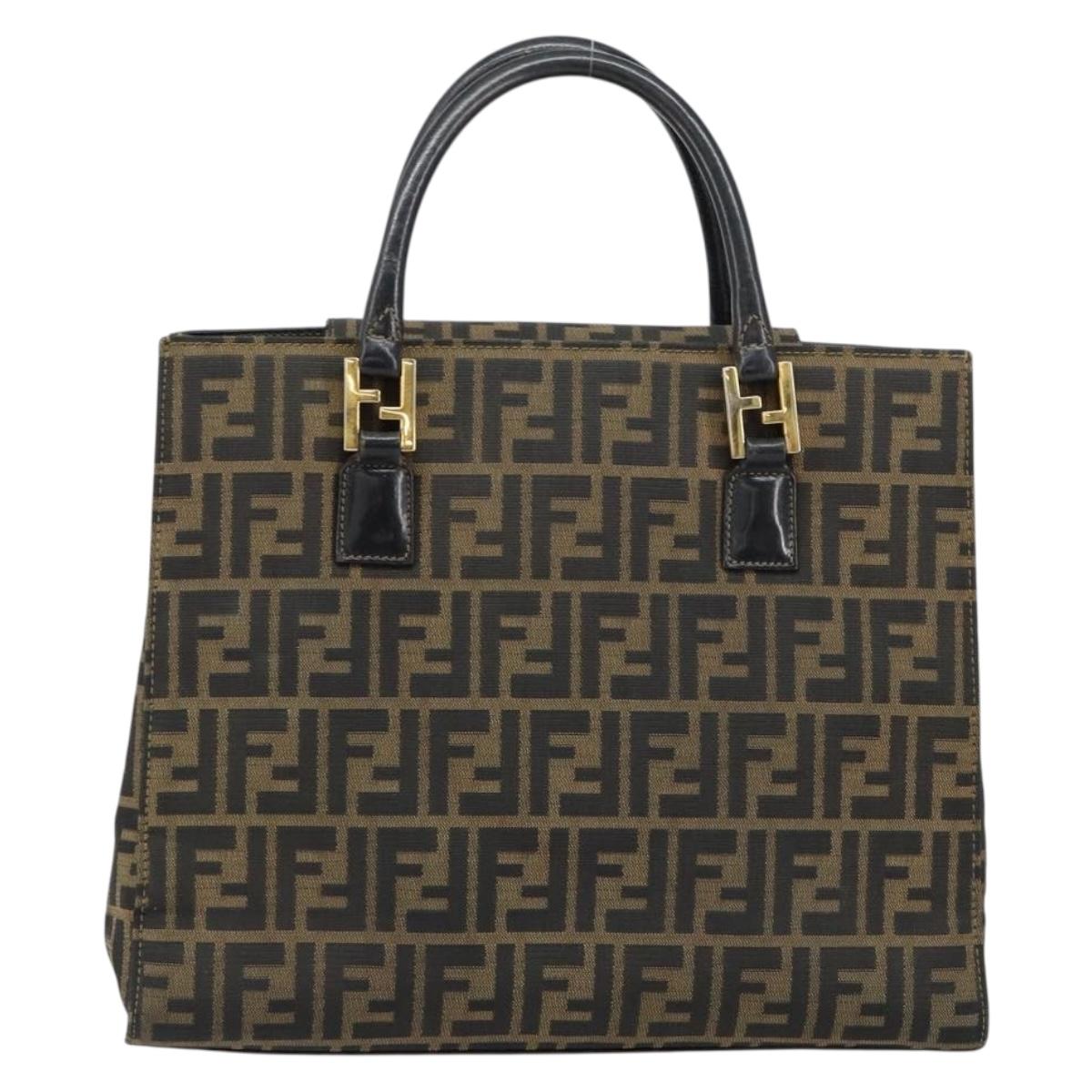 FENDI Zucca Canvas Hand Bag Black Brown Auth 154305