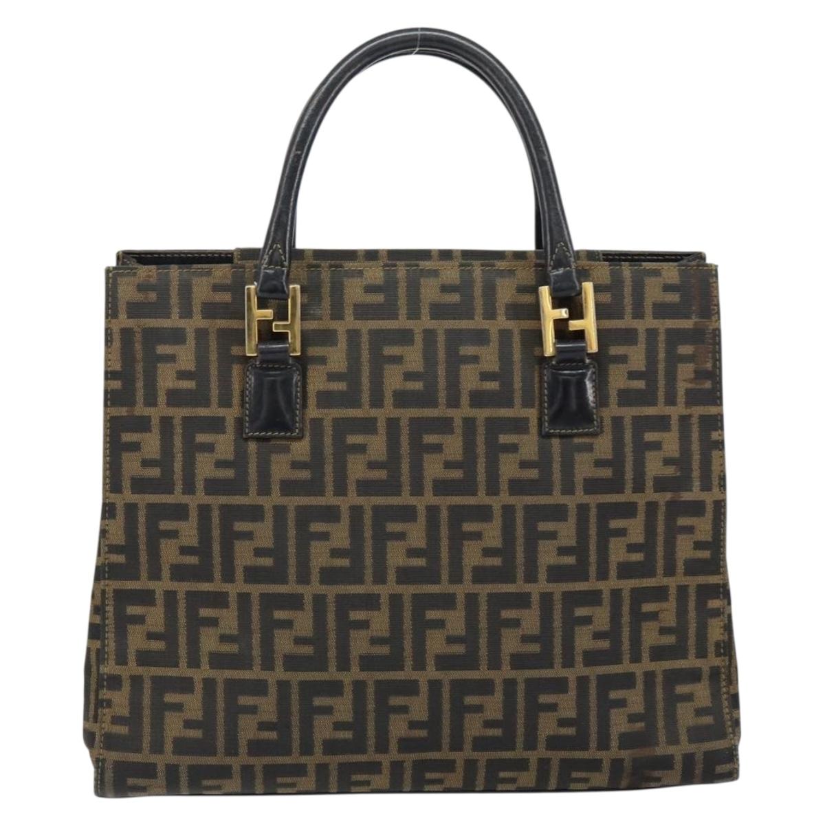 FENDI Zucca Canvas Hand Bag Black Brown Auth 154305