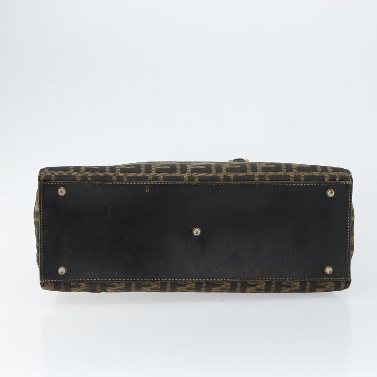 FENDI Zucca Canvas Hand Bag Black Brown Auth 154305