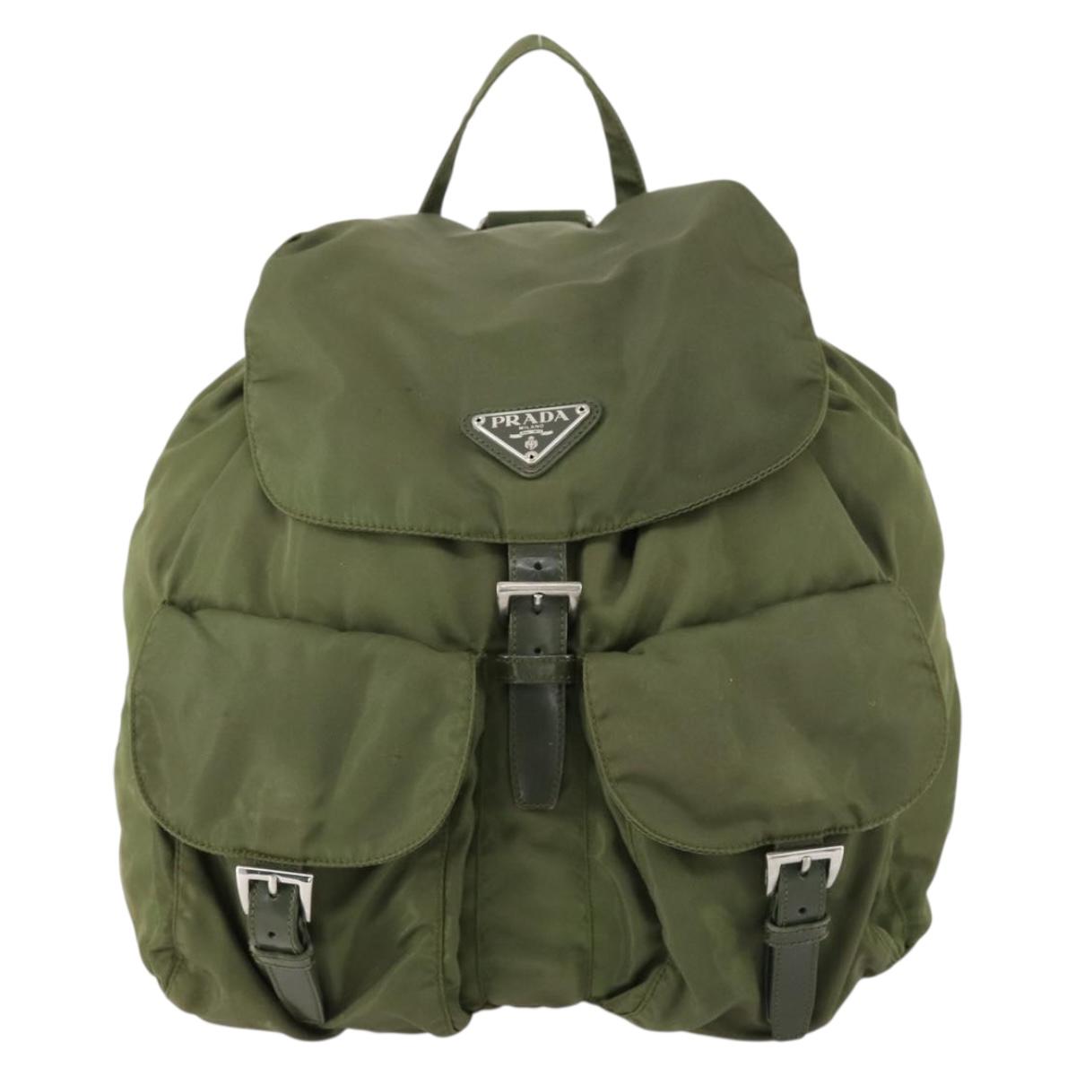 PRADA Backpack Nylon Green Silver Auth 154322
