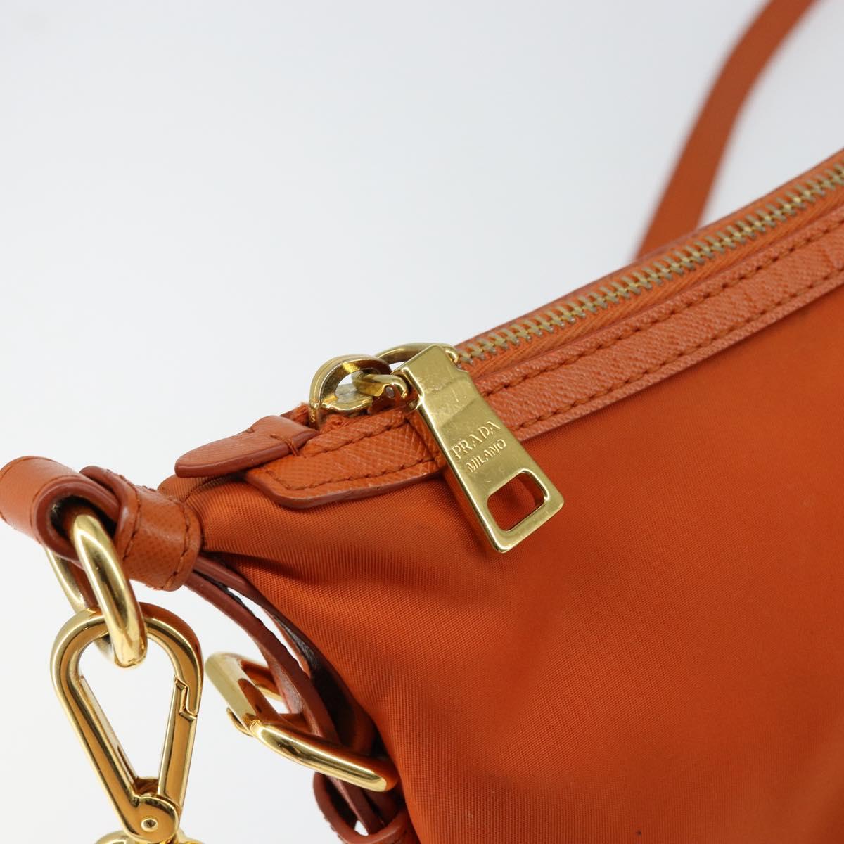 PRADA Shoulder Bag Nylon Orange Gold Auth 154323