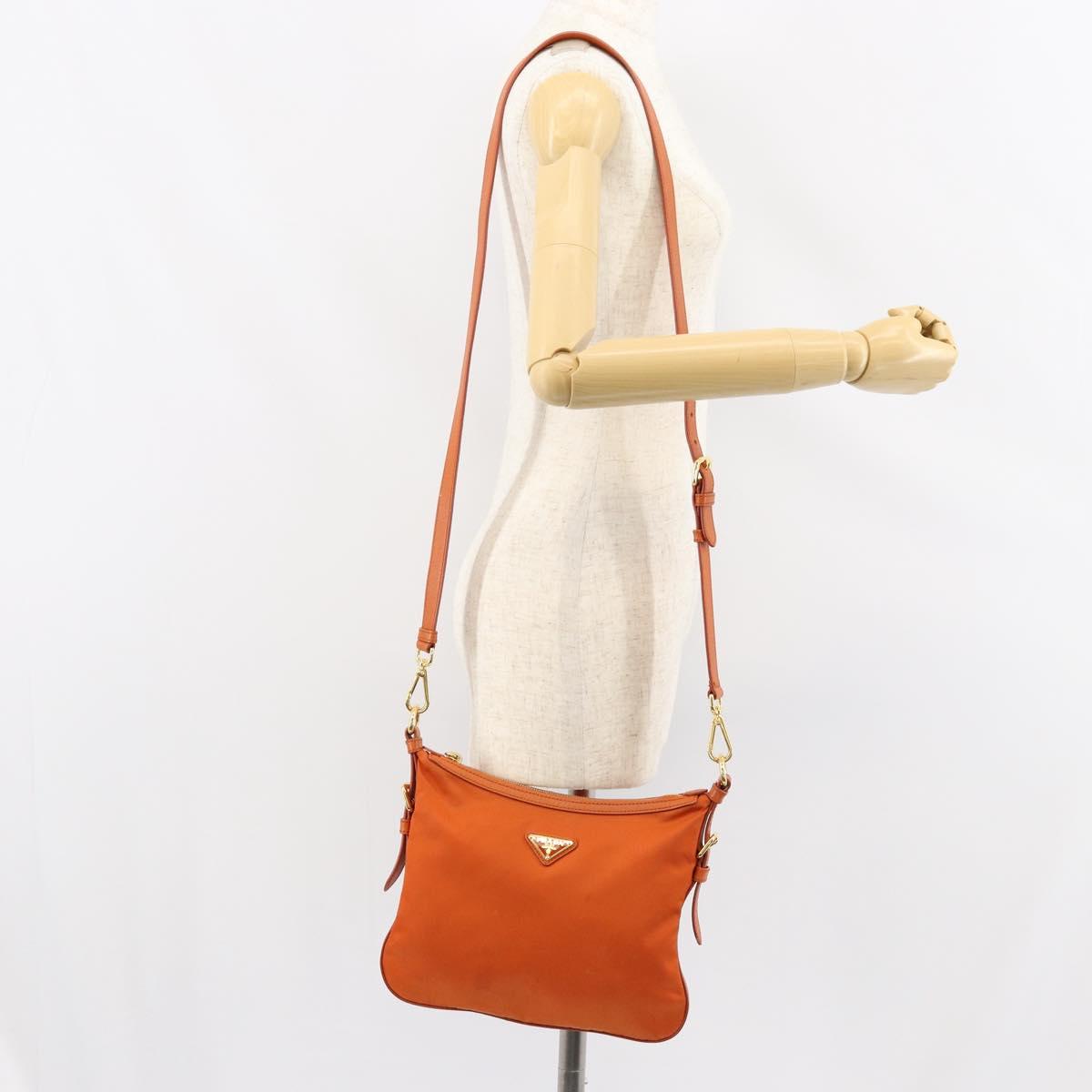 PRADA Shoulder Bag Nylon Orange Gold Auth 154323