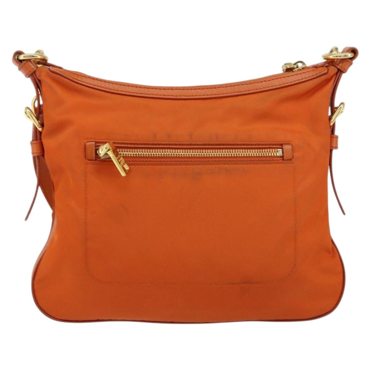 PRADA Shoulder Bag Nylon Orange Gold Auth 154323