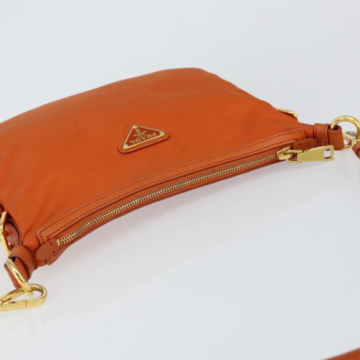 PRADA Shoulder Bag Nylon Orange Gold Auth 154323