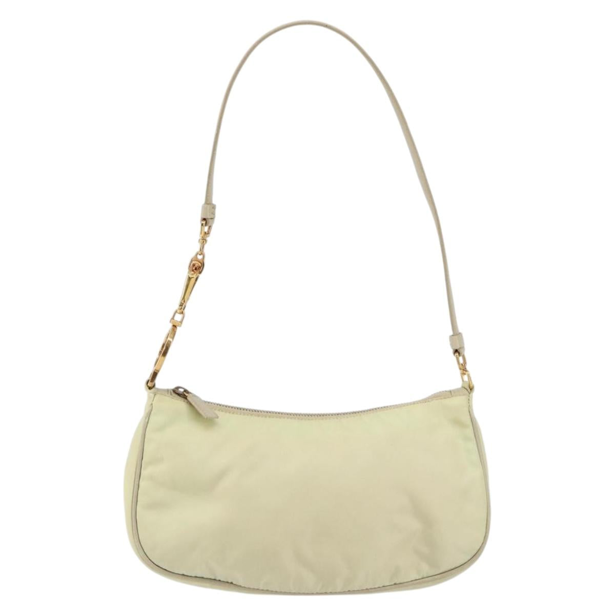 PRADA Shoulder Bag Nylon Ivory Gold Auth 154324