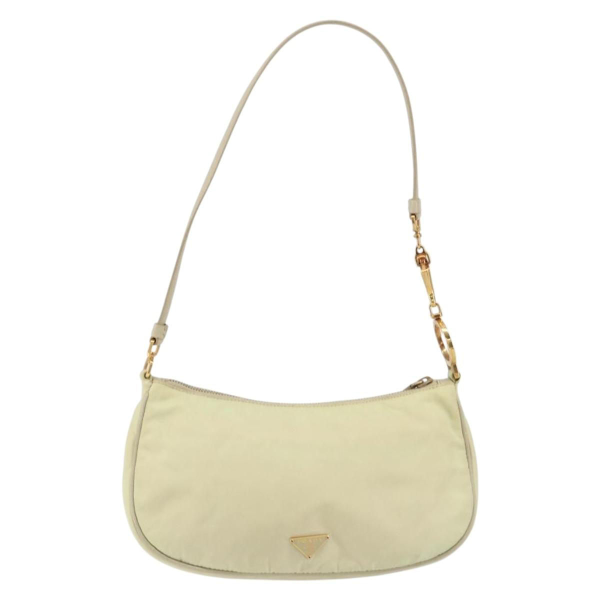 PRADA Shoulder Bag Nylon Ivory Gold Auth 154324