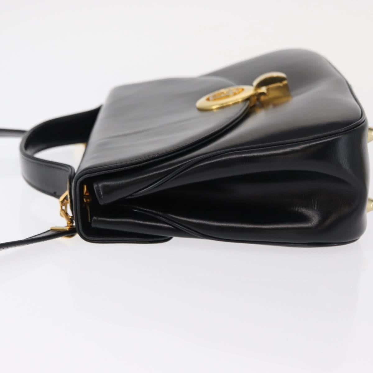 Christian Dior Hand Bag Leather 2way Black Gold Auth 154326V