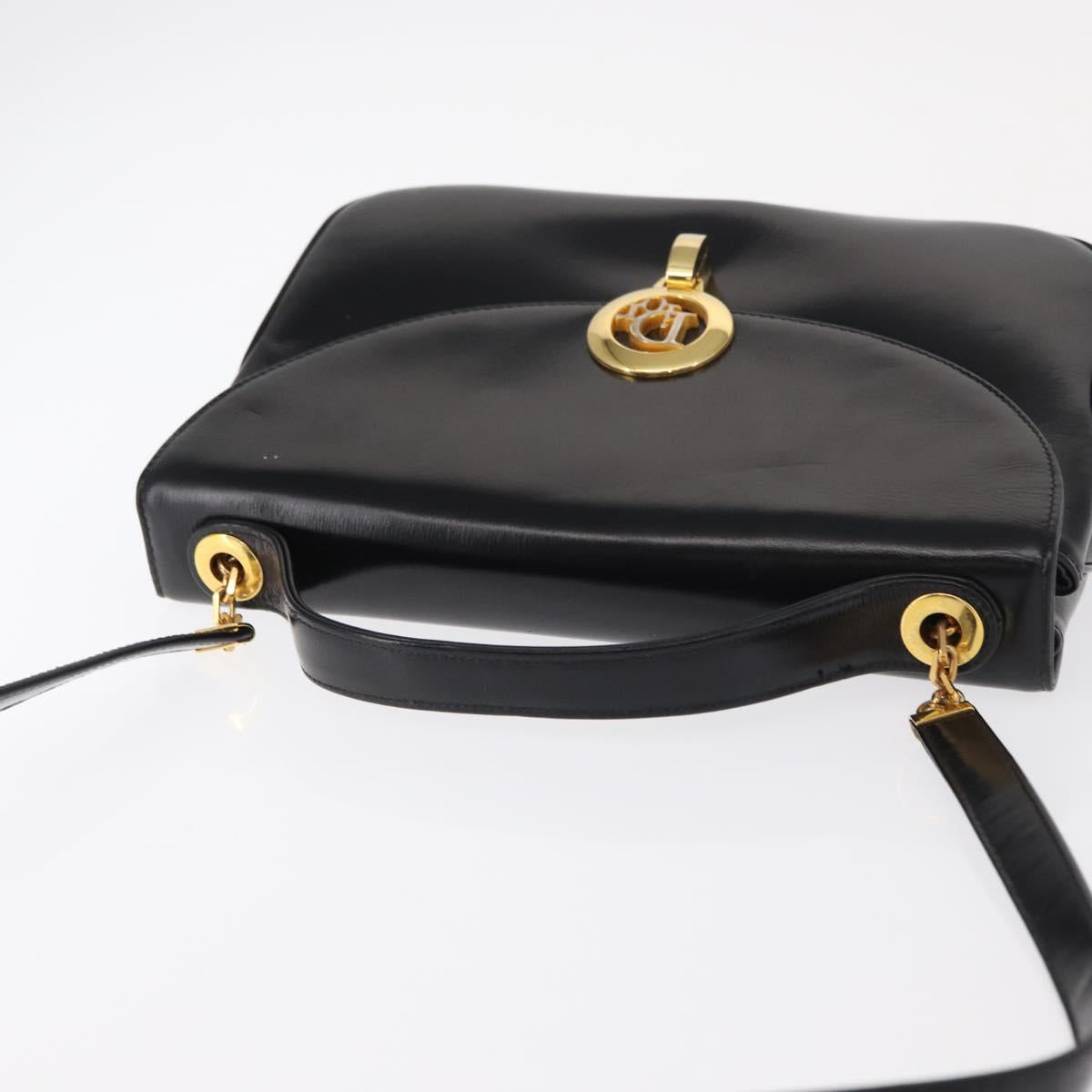 Christian Dior Hand Bag Leather 2way Black Gold Auth 154326V