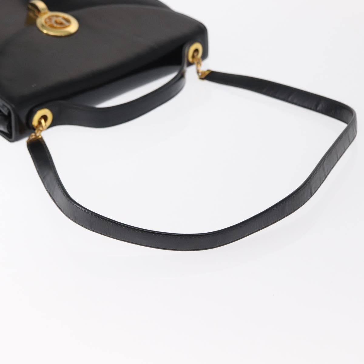 Christian Dior Hand Bag Leather 2way Black Gold Auth 154326V