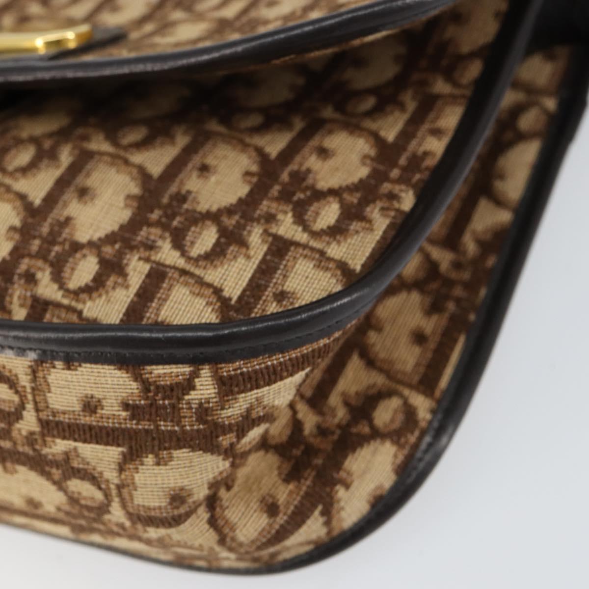 Christian Dior Trotter Canvas Shoulder Bag Brown Gold Auth 154327