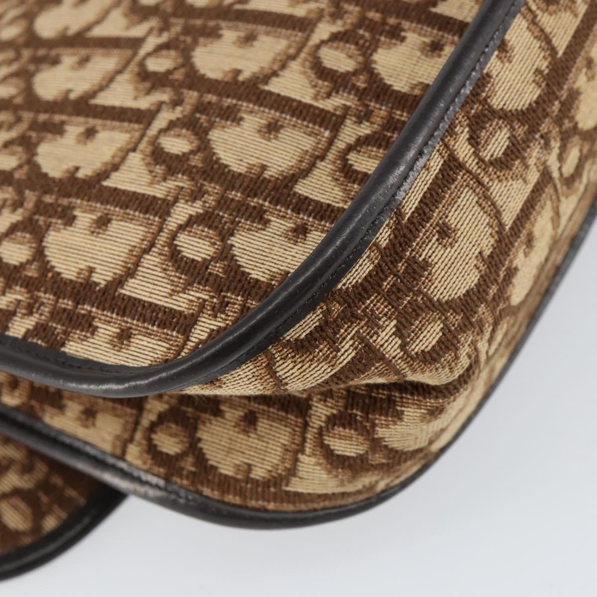 Christian Dior Trotter Canvas Shoulder Bag Brown Gold Auth 154327