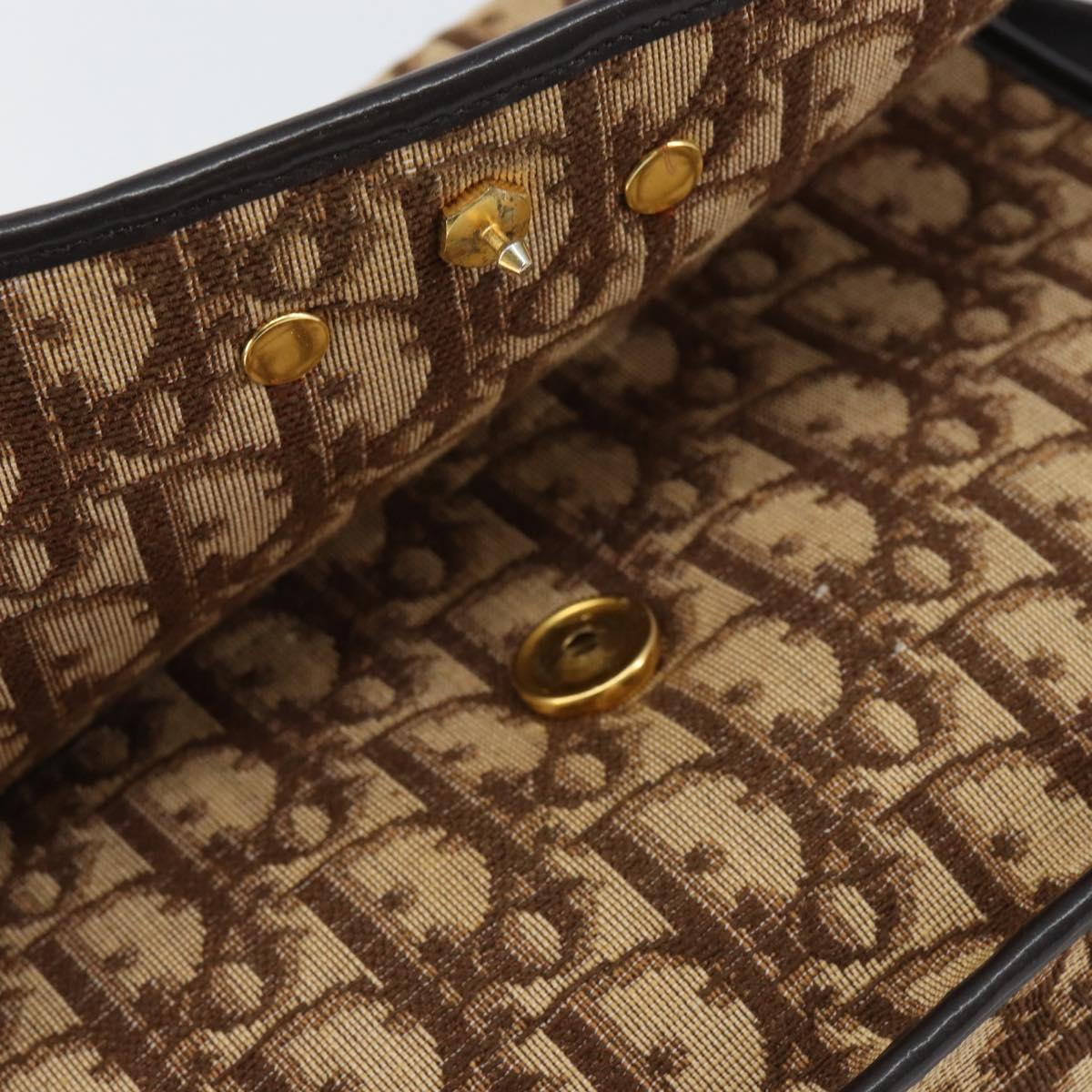 Christian Dior Trotter Canvas Shoulder Bag Brown Gold Auth 154327