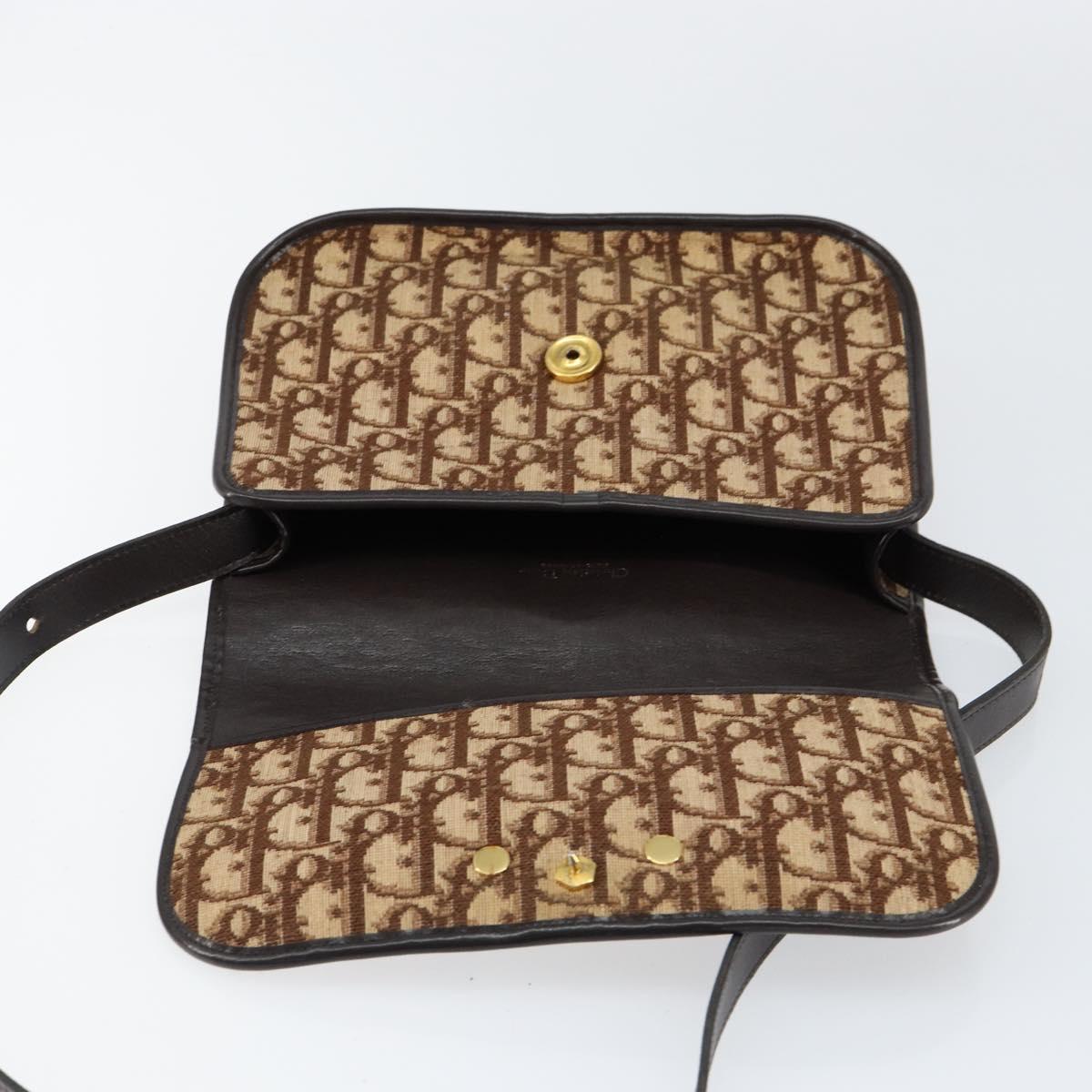 Christian Dior Trotter Canvas Shoulder Bag Brown Gold Auth 154327