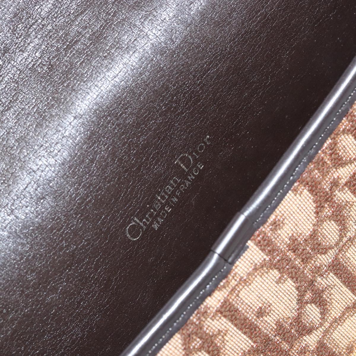 Christian Dior Trotter Canvas Shoulder Bag Brown Gold Auth 154327