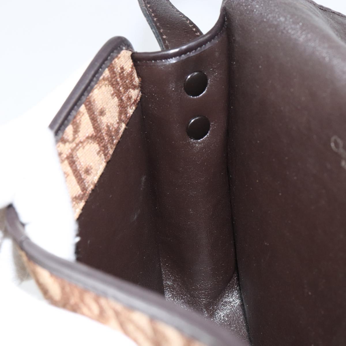 Christian Dior Trotter Canvas Shoulder Bag Brown Gold Auth 154327