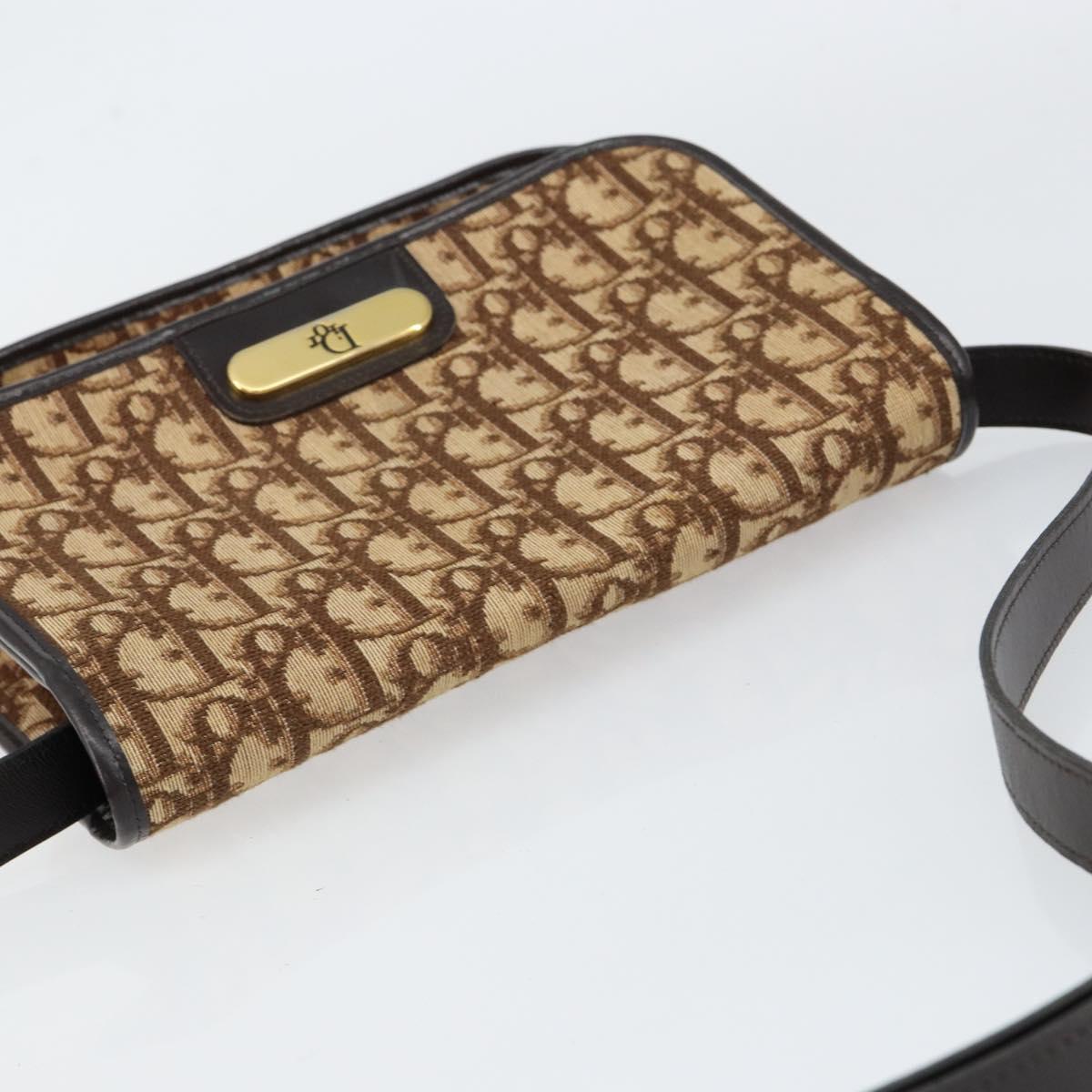 Christian Dior Trotter Canvas Shoulder Bag Brown Gold Auth 154327