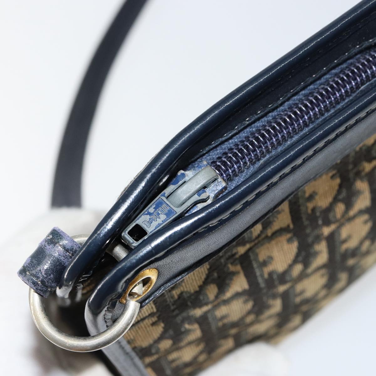 Christian Dior Trotter Canvas Shoulder Bag Navy Gold Auth 154328