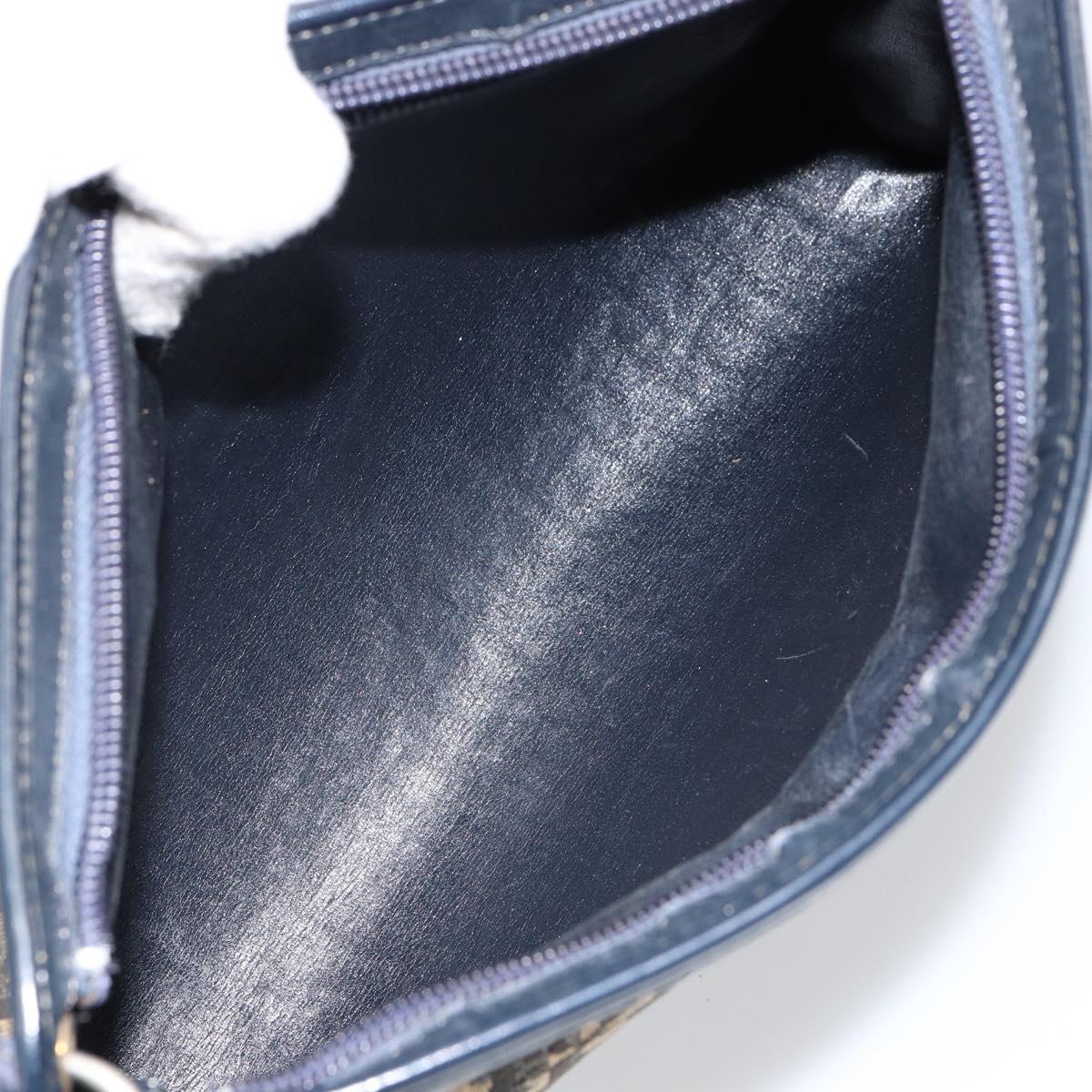 Christian Dior Trotter Canvas Shoulder Bag Navy Gold Auth 154328