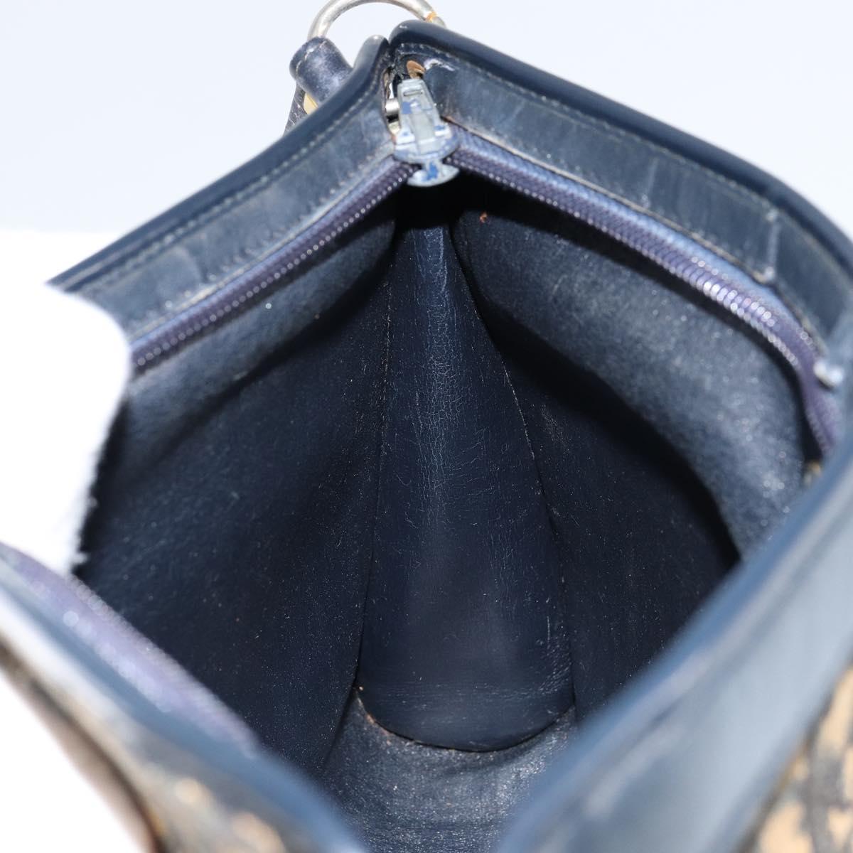 Christian Dior Trotter Canvas Shoulder Bag Navy Gold Auth 154328