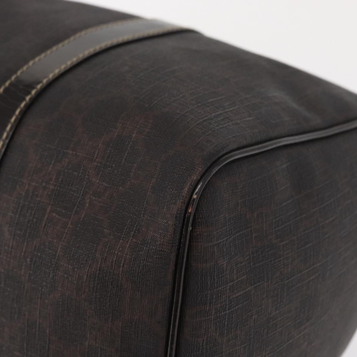 FENDI Zucchino Canvas Boston Bag PVC Dark Brown Gold 193603 Auth 154330