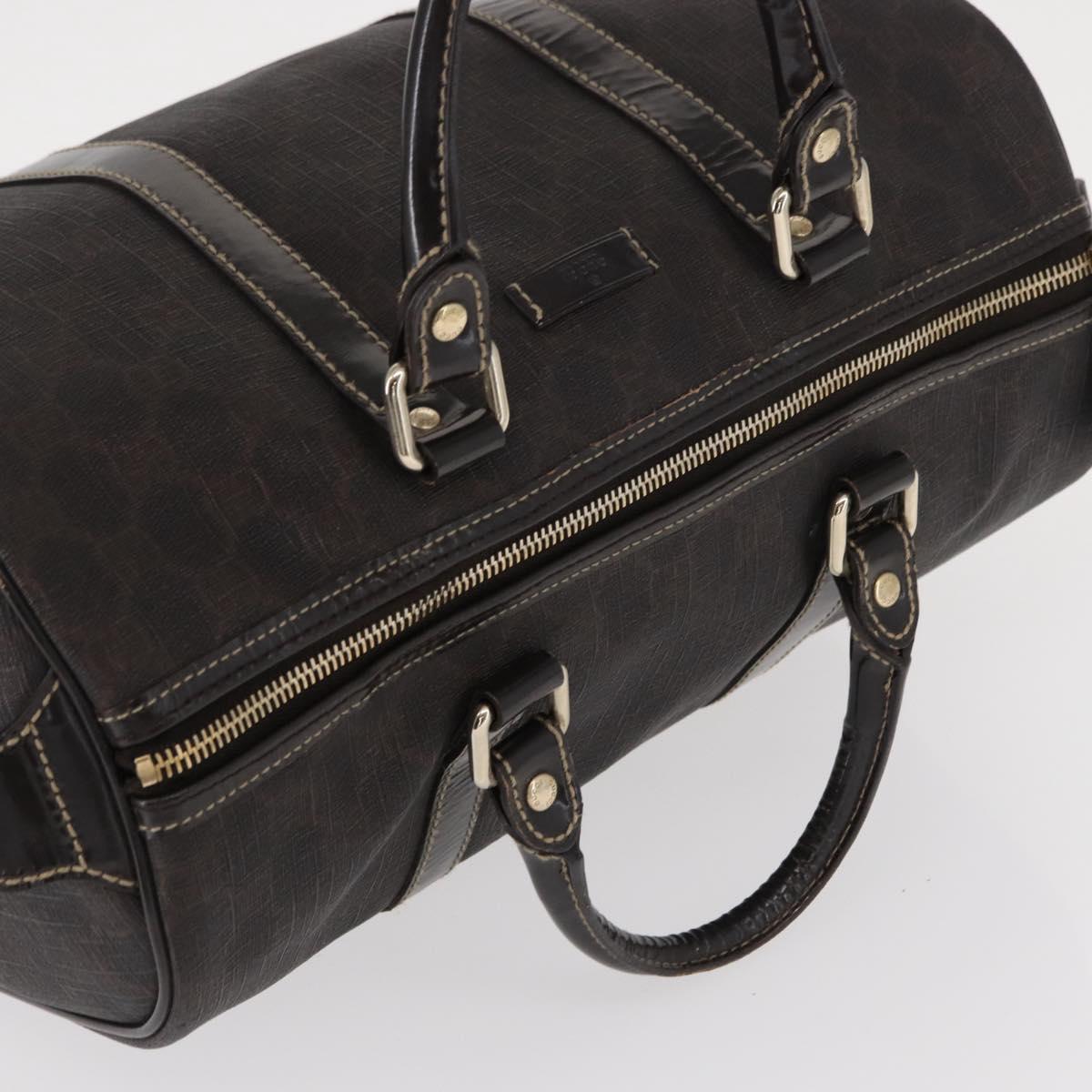FENDI Zucchino Canvas Boston Bag PVC Dark Brown Gold 193603 Auth 154330
