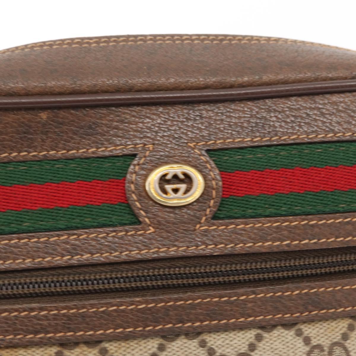 GUCCI GG Supreme Web Sherry Line Bag PVC Beige Gold 56 02 087 Auth 154331