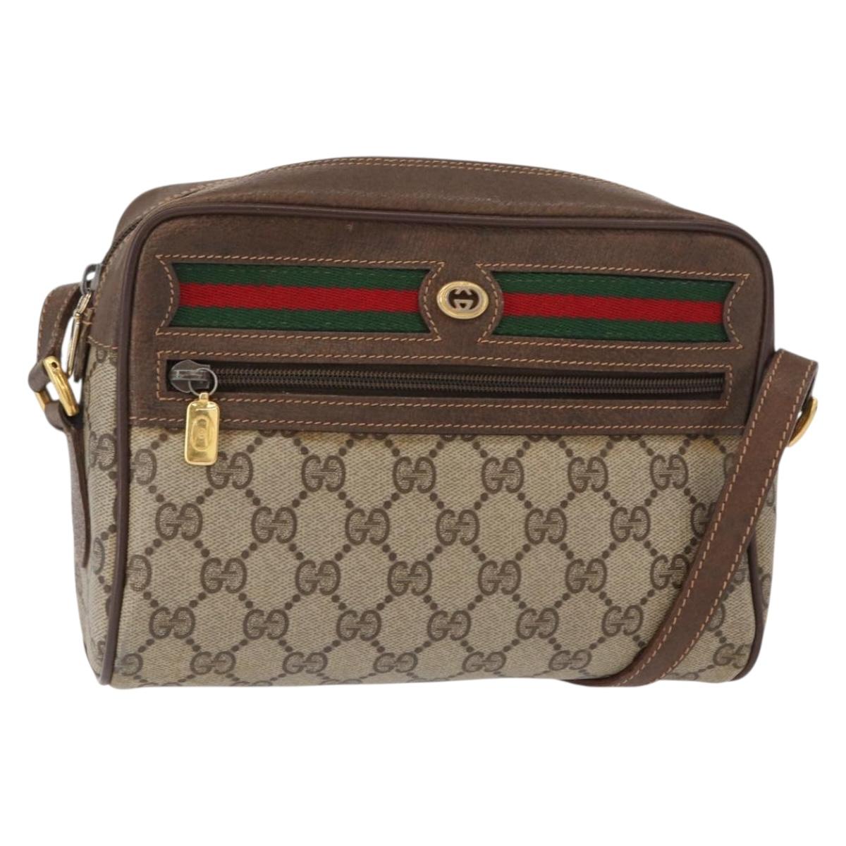 GUCCI GG Supreme Web Sherry Line Bag PVC Beige Gold 56 02 087 Auth 154331