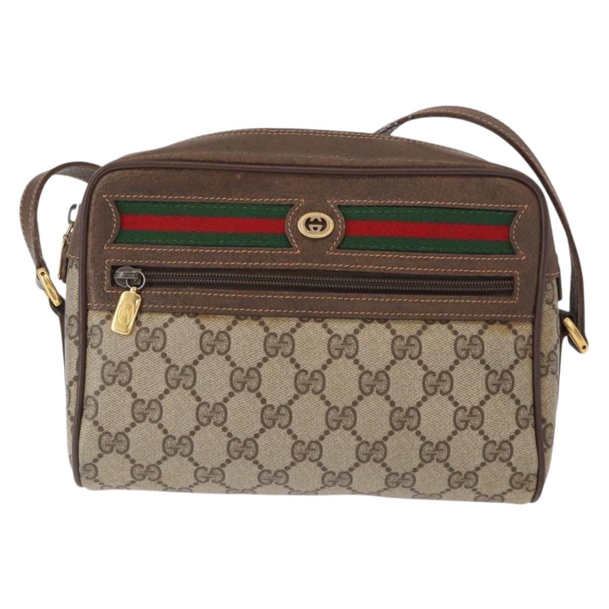 GUCCI GG Supreme Web Sherry Line Bag PVC Beige Gold 56 02 087 Auth 154331