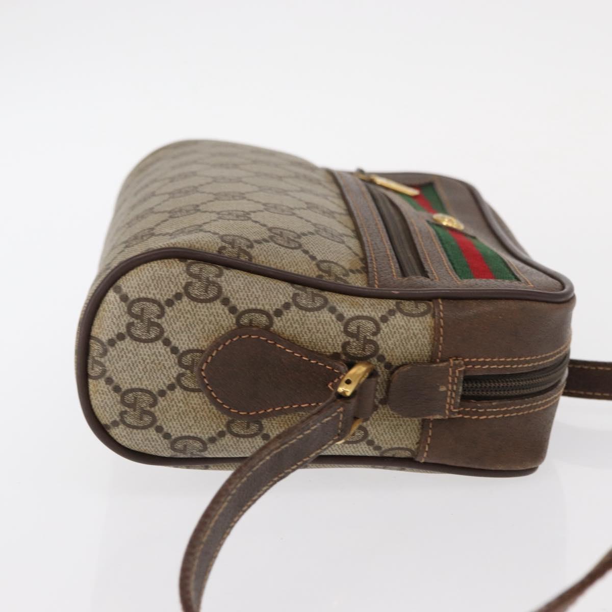 GUCCI GG Supreme Web Sherry Line Bag PVC Beige Gold 56 02 087 Auth 154331