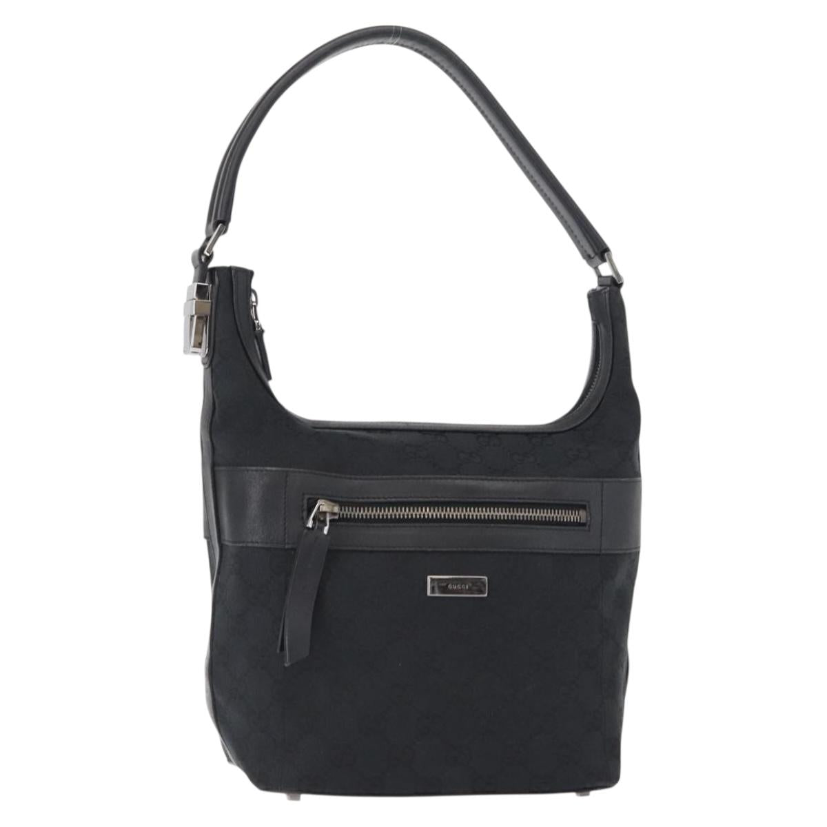 GUCCI GG Canvas Shoulder Bag Black Silver 001 4299 1669 Auth 154332