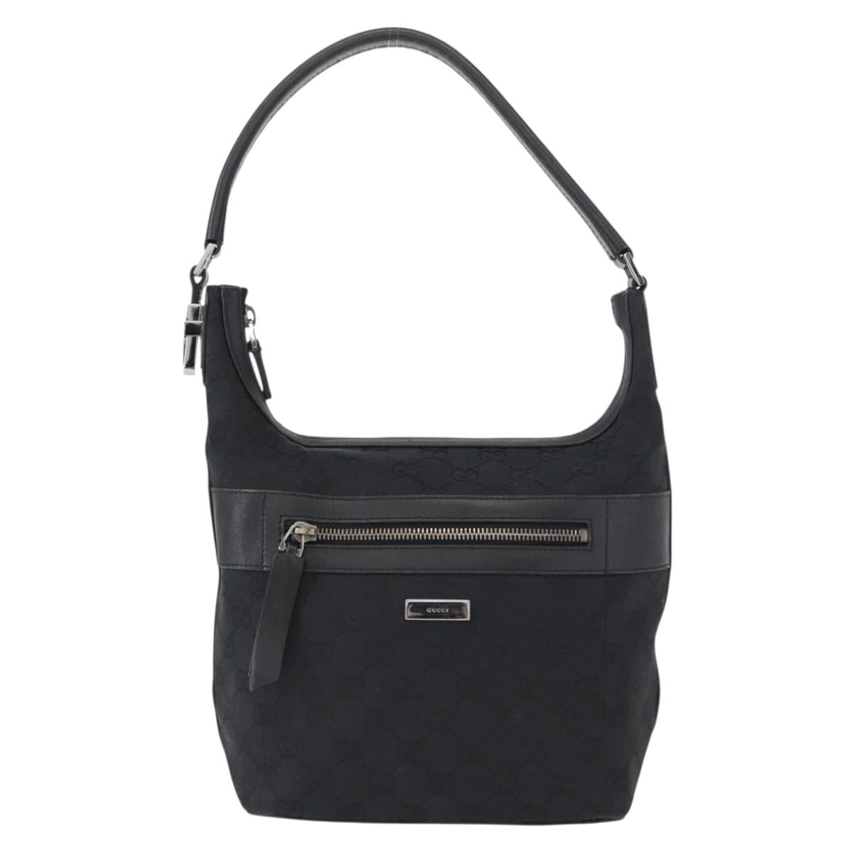 GUCCI GG Canvas Shoulder Bag Black Silver 001 4299 1669 Auth 154332