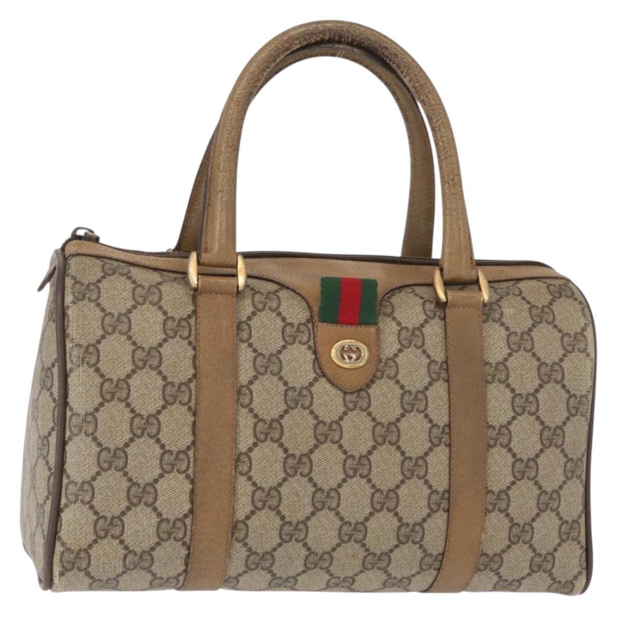GUCCI GG Supreme Web Sherry Line Boston Bag PVC Beige 116 02 006 Auth 154334