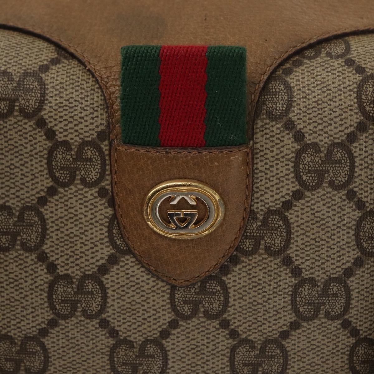 GUCCI GG Supreme Web Sherry Line Boston Bag PVC Beige 116 02 006 Auth 154334