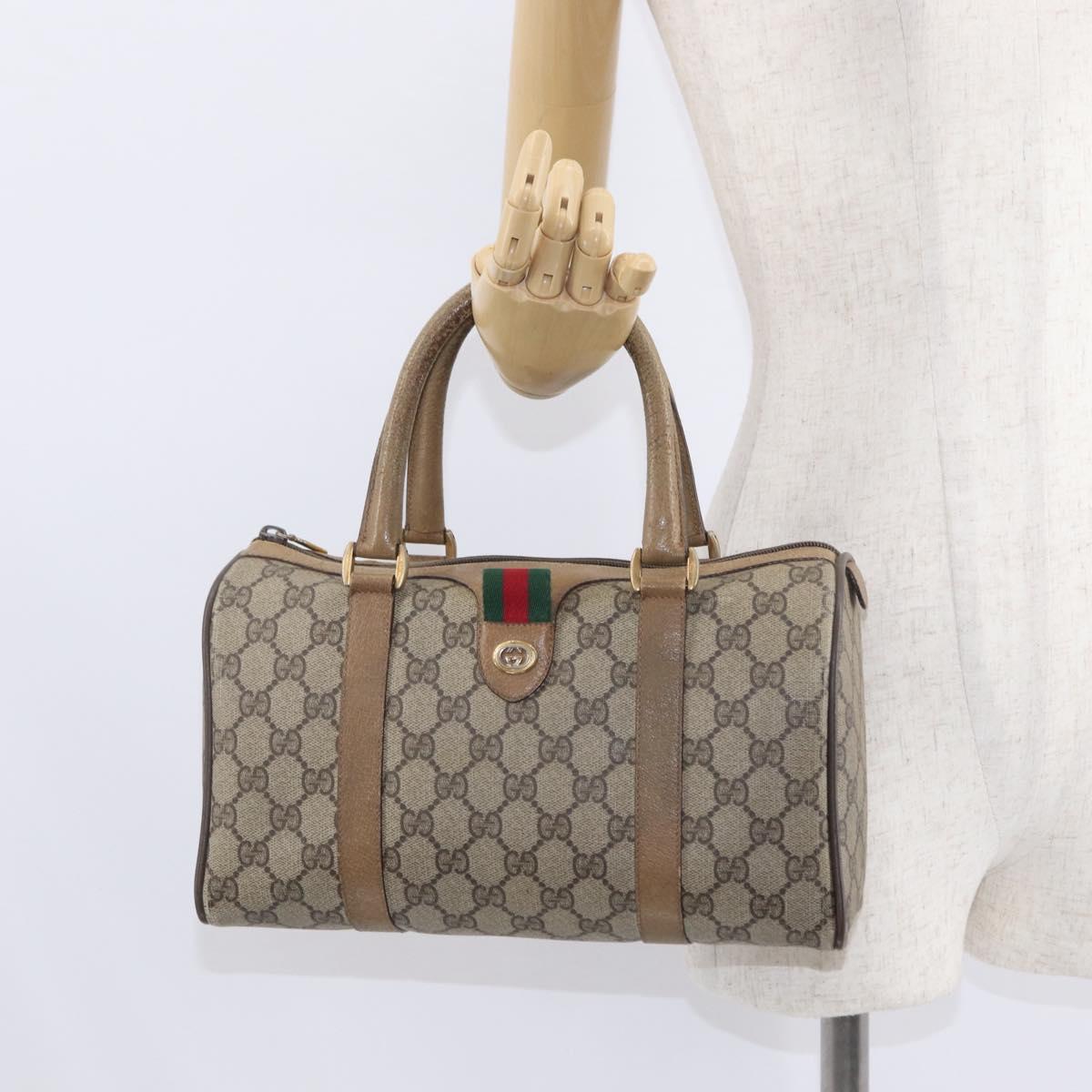 GUCCI GG Supreme Web Sherry Line Boston Bag PVC Beige 116 02 006 Auth 154334
