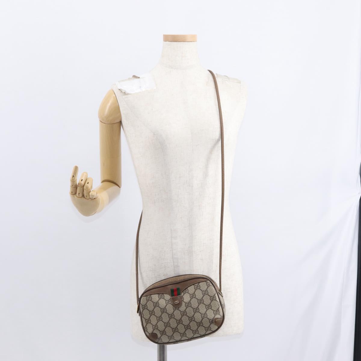 GUCCI GG Supreme Web Sherry Line Bag PVC Beige Gold 89 02 066 Auth 154335