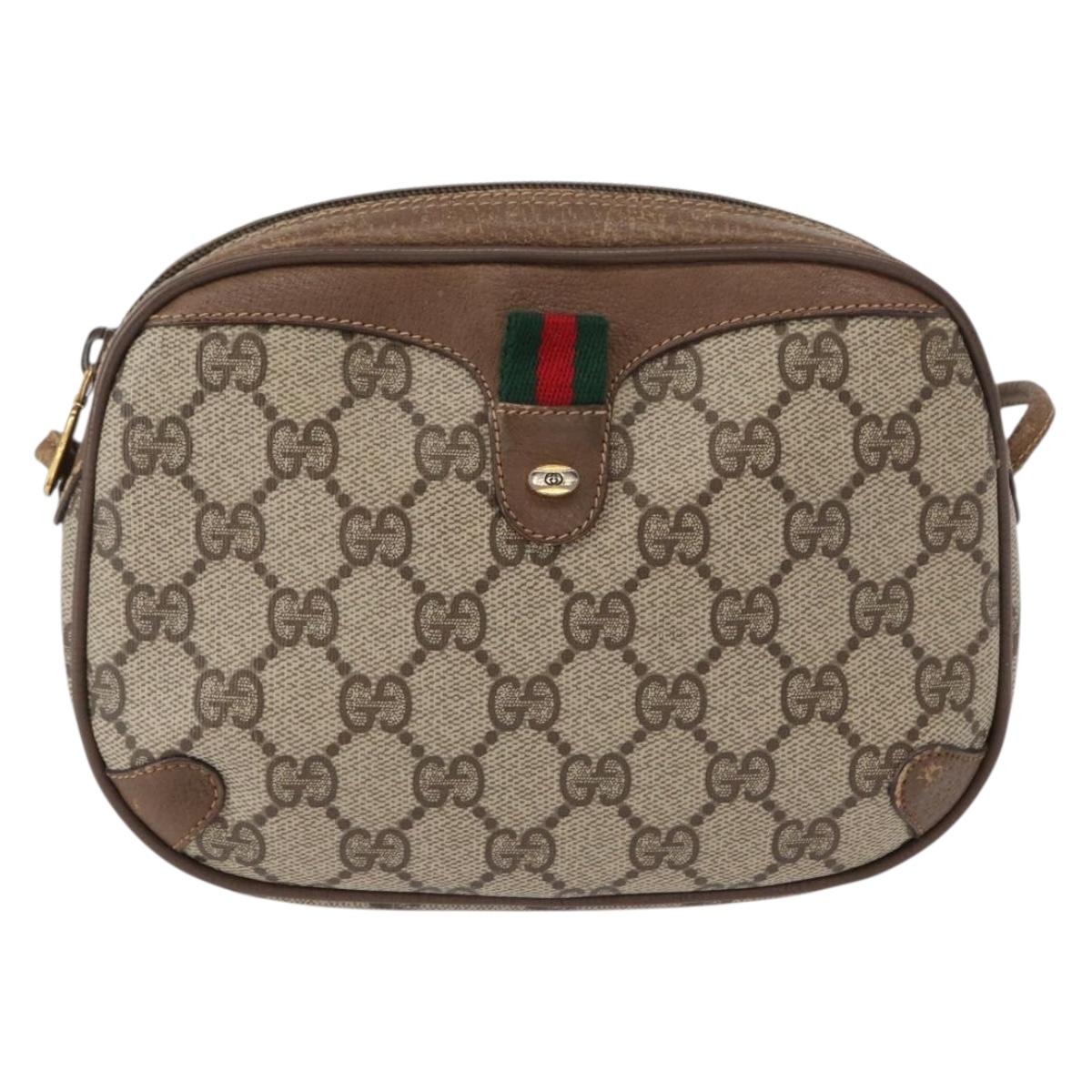 GUCCI GG Supreme Web Sherry Line Bag PVC Beige Gold 89 02 066 Auth 154335