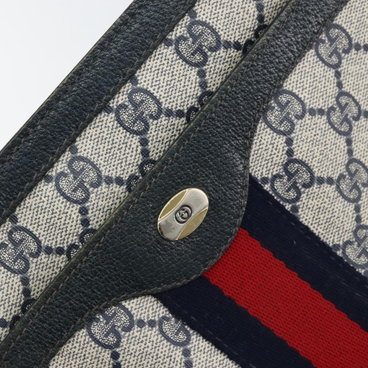 GUCCI GG Supreme Sherry Line Shoulder Bag PVC Navy Gold 14 02 013 Auth 154336