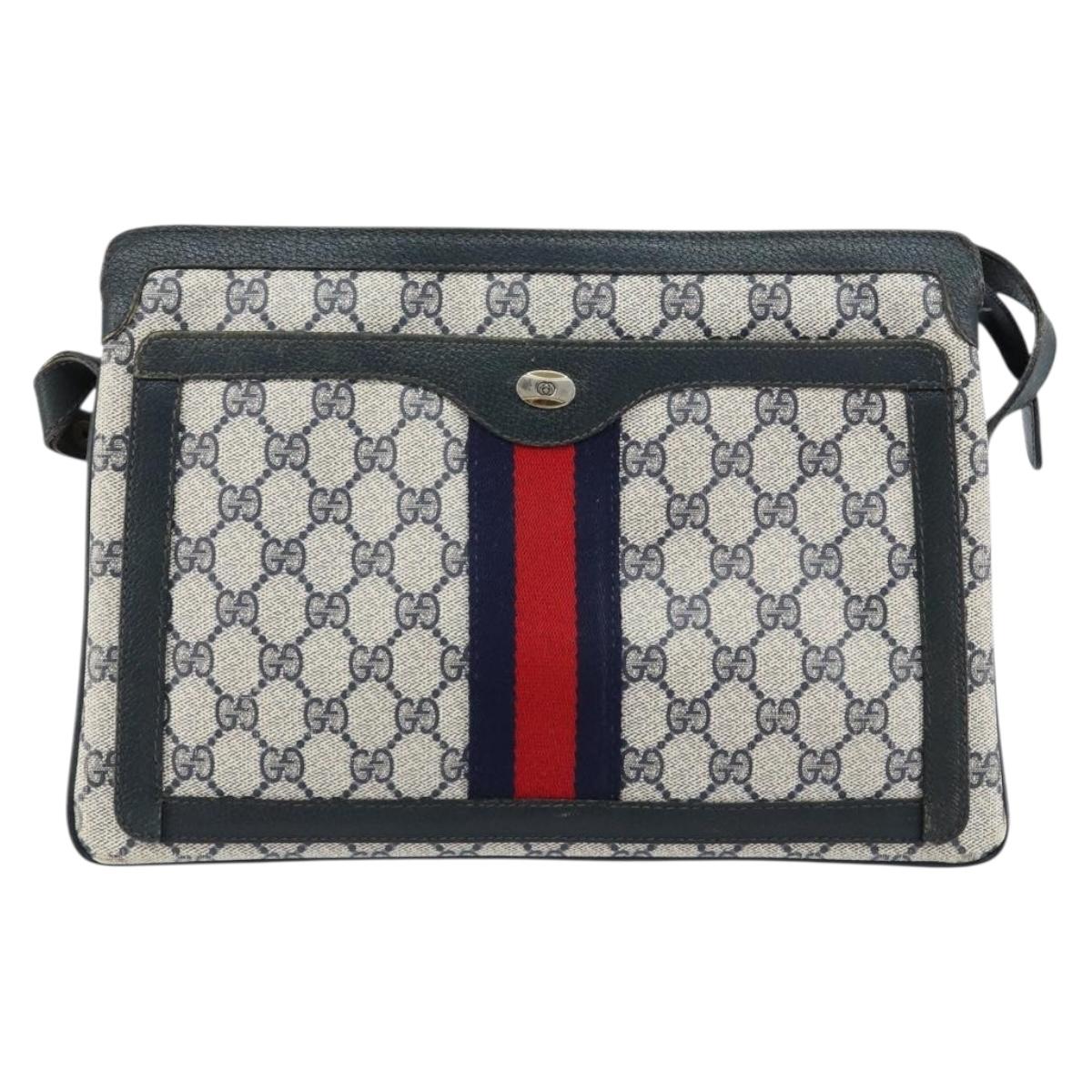 GUCCI GG Supreme Sherry Line Shoulder Bag PVC Navy Gold 14 02 013 Auth 154336