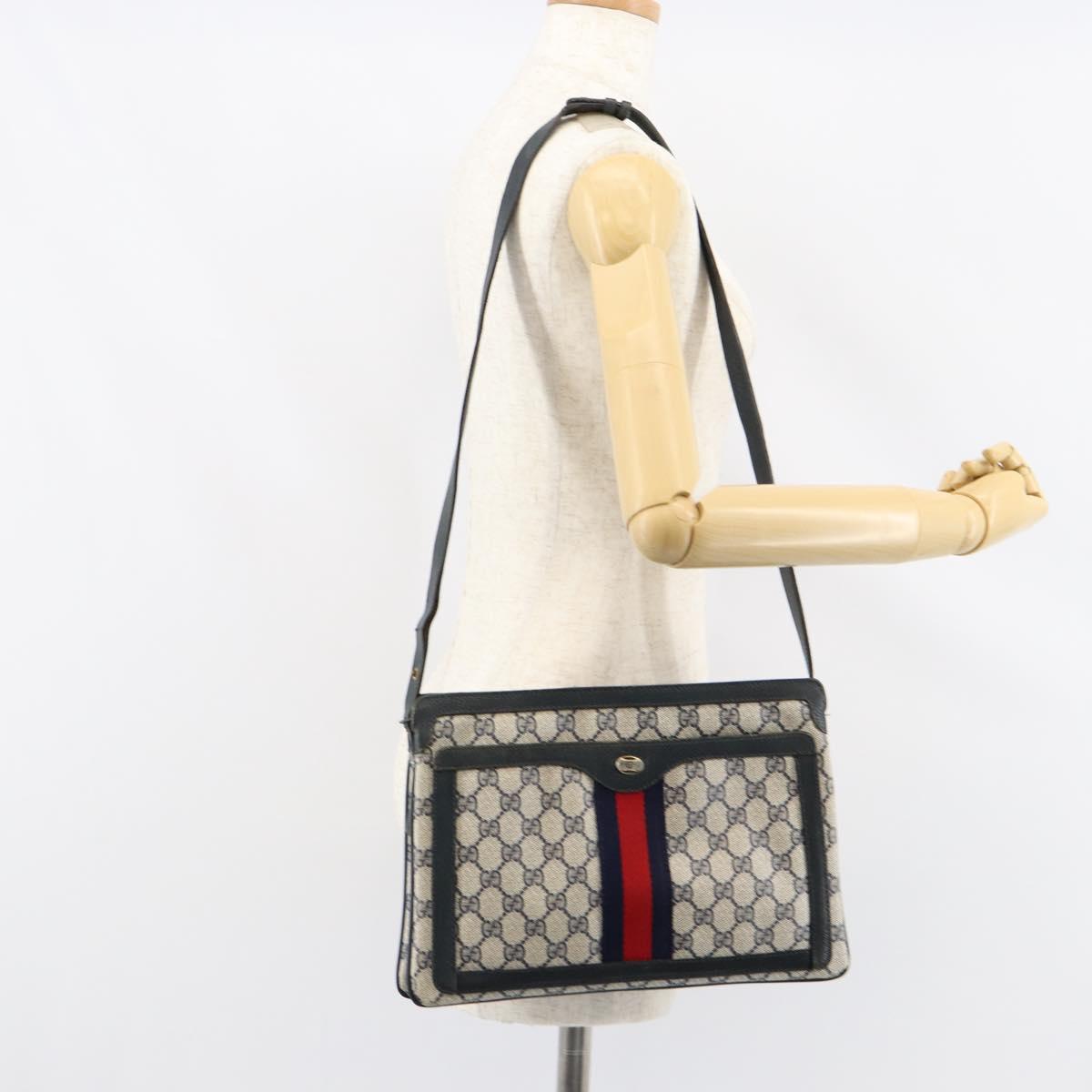 GUCCI GG Supreme Sherry Line Shoulder Bag PVC Navy Gold 14 02 013 Auth 154336