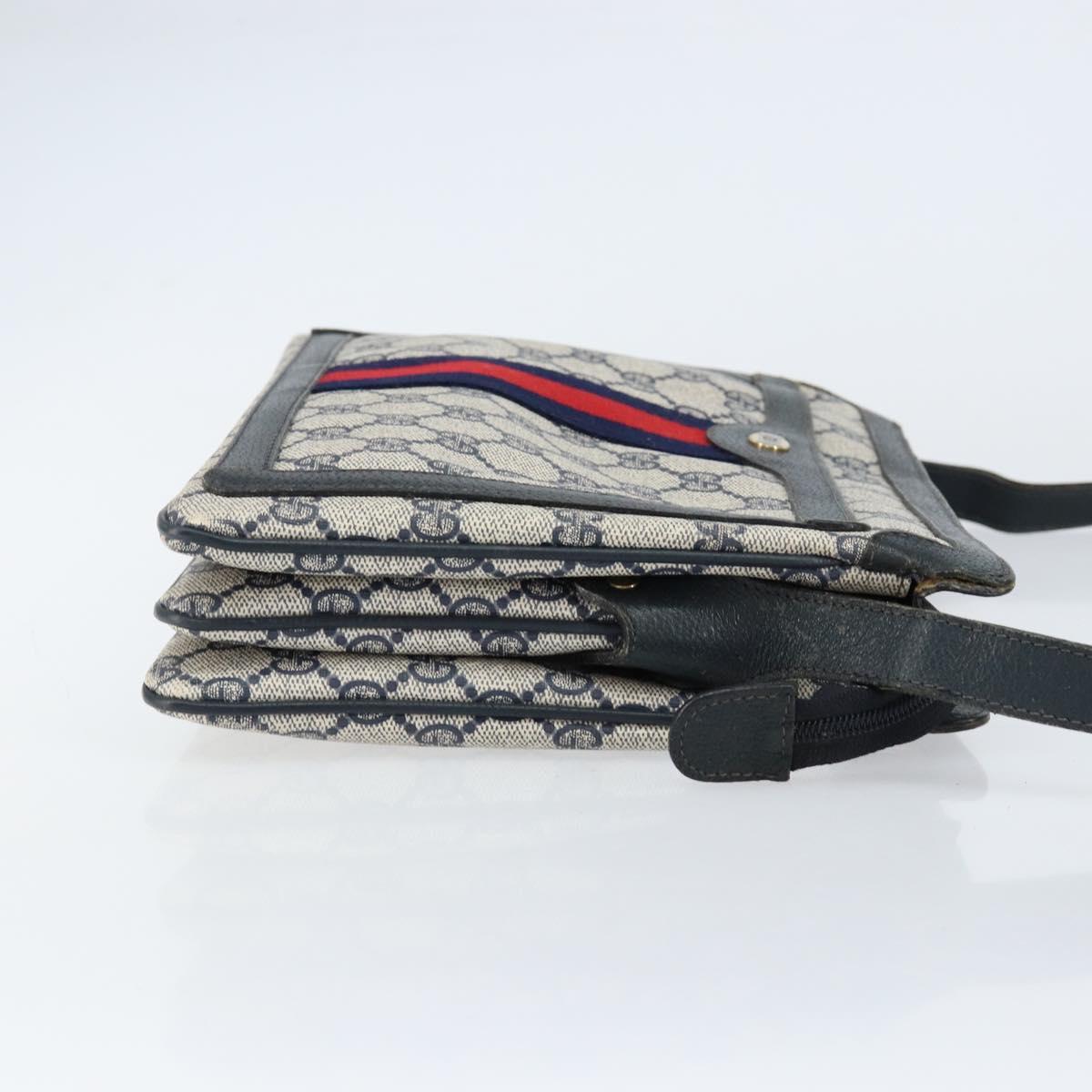 GUCCI GG Supreme Sherry Line Shoulder Bag PVC Navy Gold 14 02 013 Auth 154336