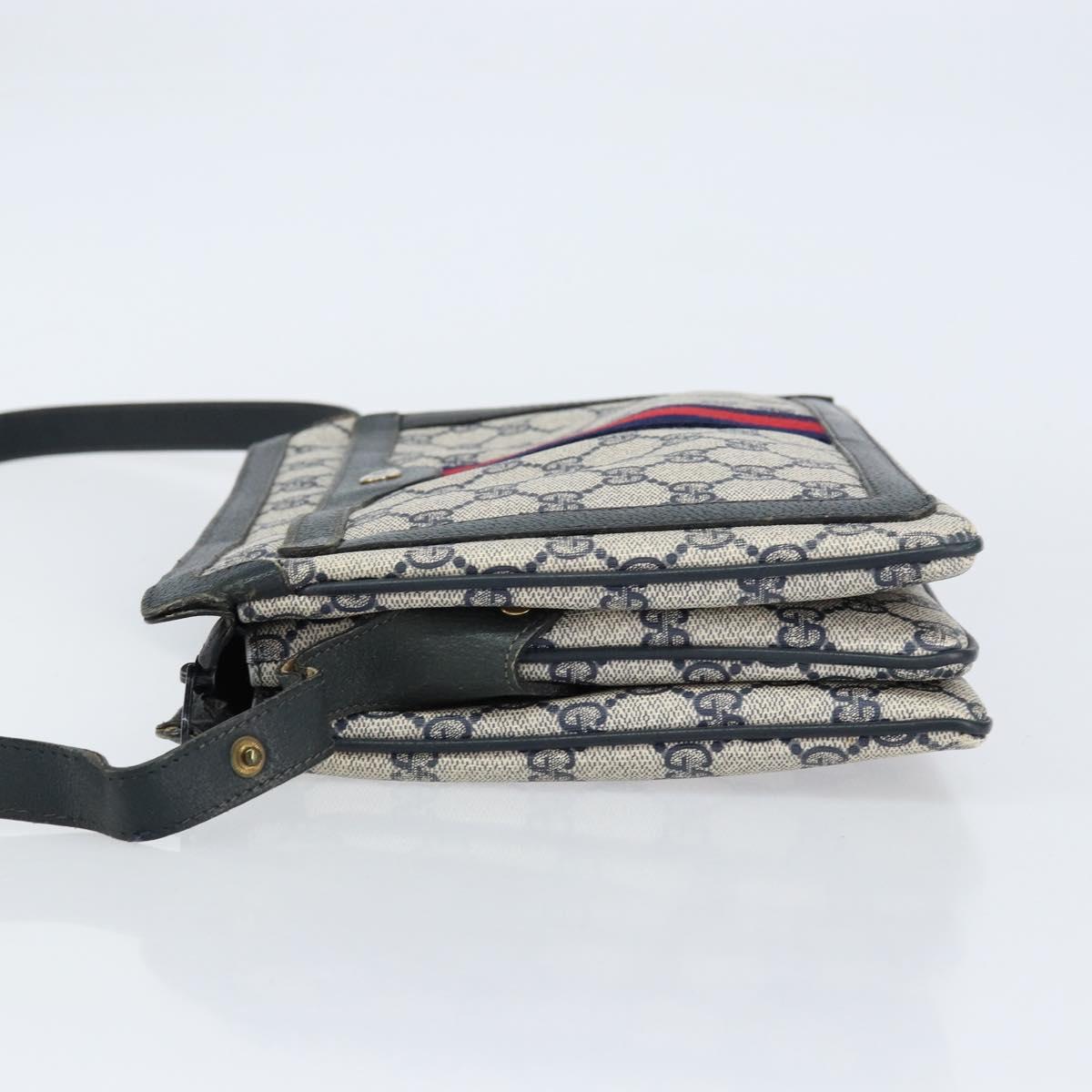 GUCCI GG Supreme Sherry Line Shoulder Bag PVC Navy Gold 14 02 013 Auth 154336