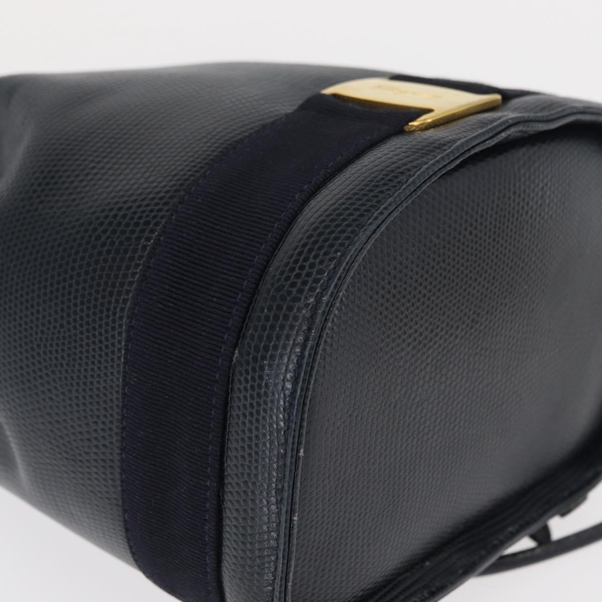 Salvatore Ferragamo Vala Backpack Leather Navy Gold Auth 154339