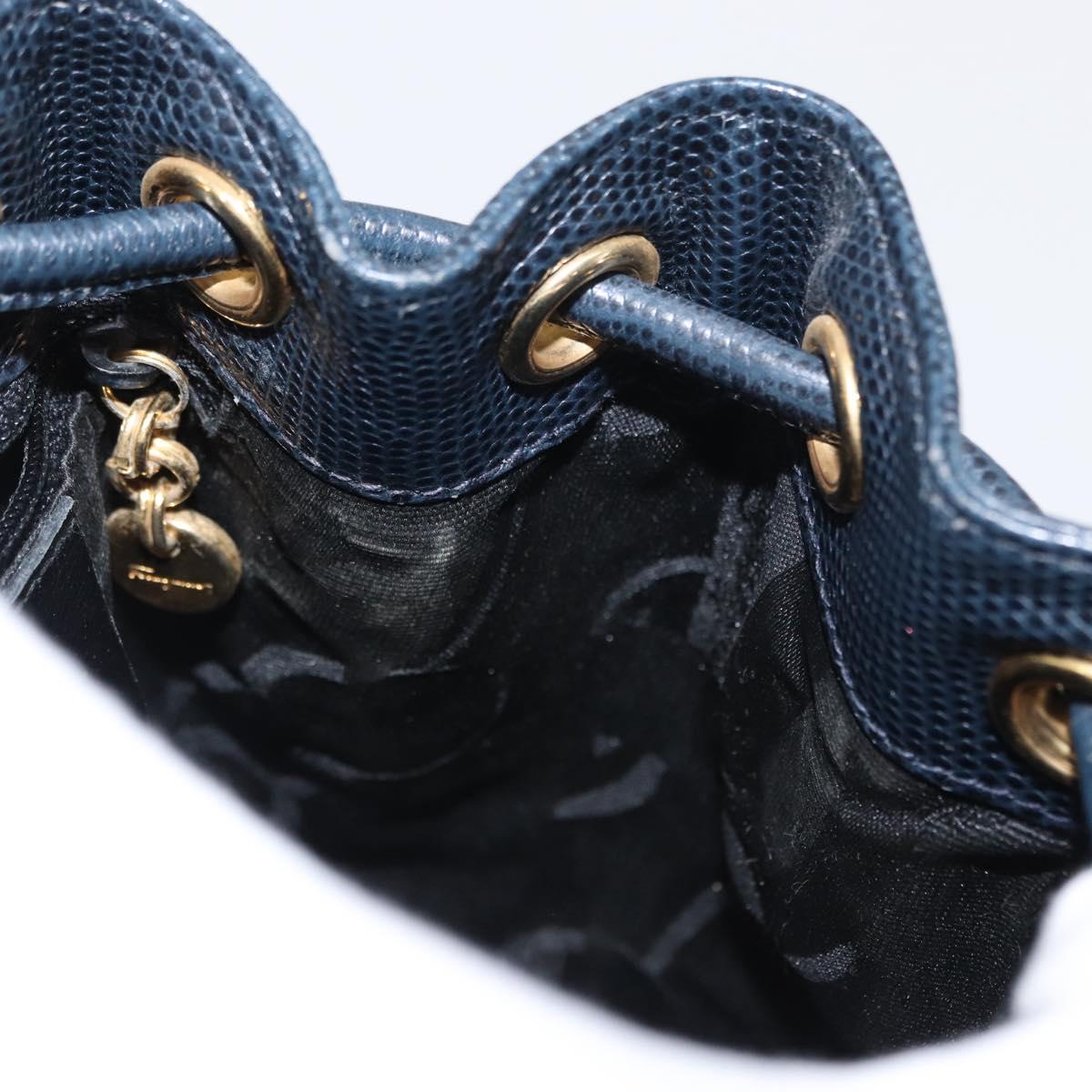 Salvatore Ferragamo Vala Backpack Leather Navy Gold Auth 154339