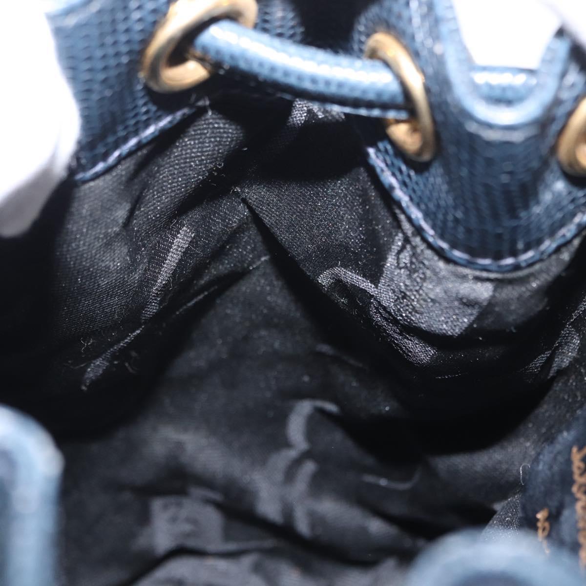 Salvatore Ferragamo Vala Backpack Leather Navy Gold Auth 154339