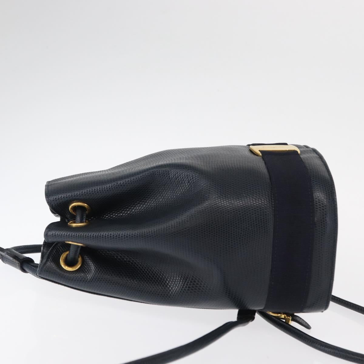 Salvatore Ferragamo Vala Backpack Leather Navy Gold Auth 154339