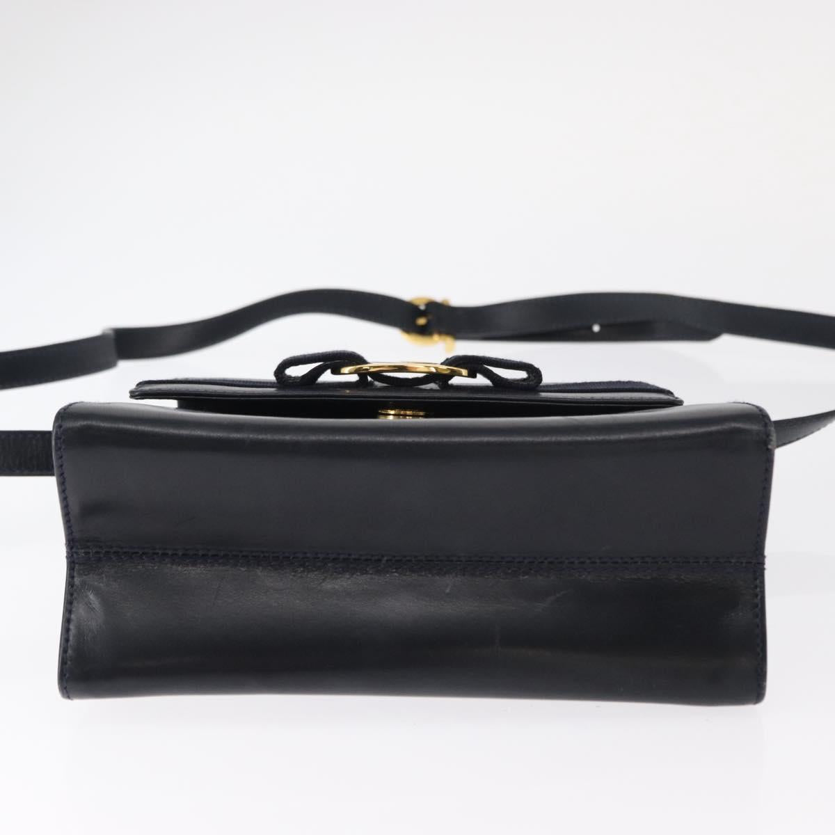 Salvatore Ferragamo Vala Hand Bag Leather 2way Navy Gold Auth 154340